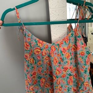 Floral tank top with tie straps